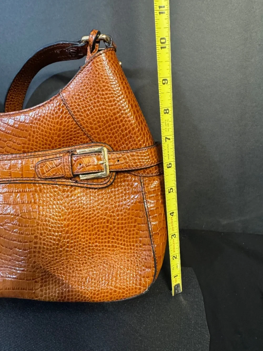 Etienne Aigner Brown Embossed Leather Shoulder Bag Croc Texture Classic Hobo